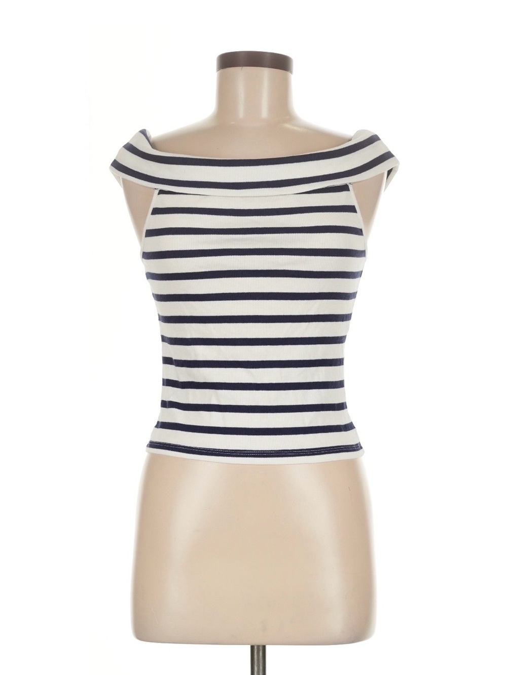 H&M Striped Off-Shoulder Tank - White & Navy